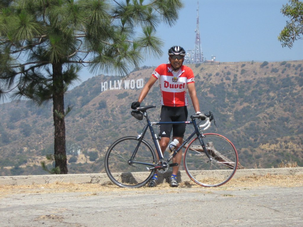 Luis and his Rodriguez in front of the hollywood sign